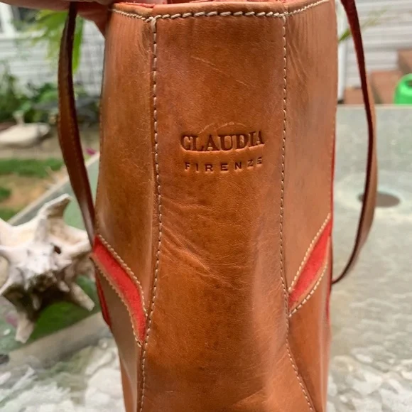 Claudia Firenze brown leather bag with red suede - Picture 5 of 8
